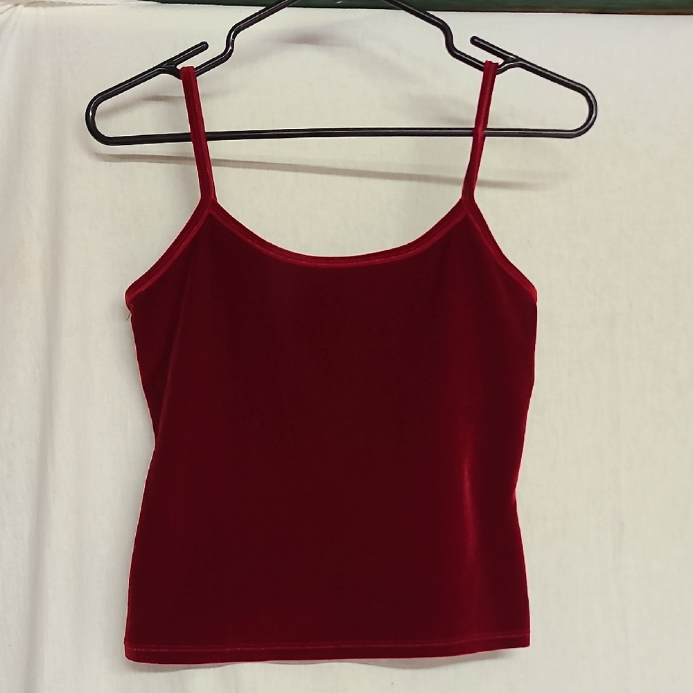 Red Velvet Camisole Tank Built-in Shelf Bra Sz XS-S